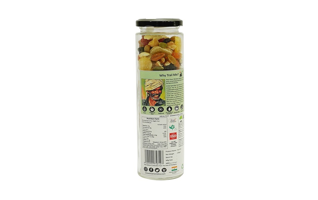 Kiwi Kisan Window Seeds Fruits & Nuts Trail Mix    Glass Jar  200 grams